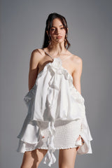CHIC AF RUFFLE MINI DRESS IN WHITE