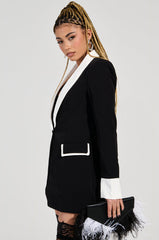 MIDNIGHT IN PARIS CONTRAST TRIM FITTED BLAZER IN BLACK