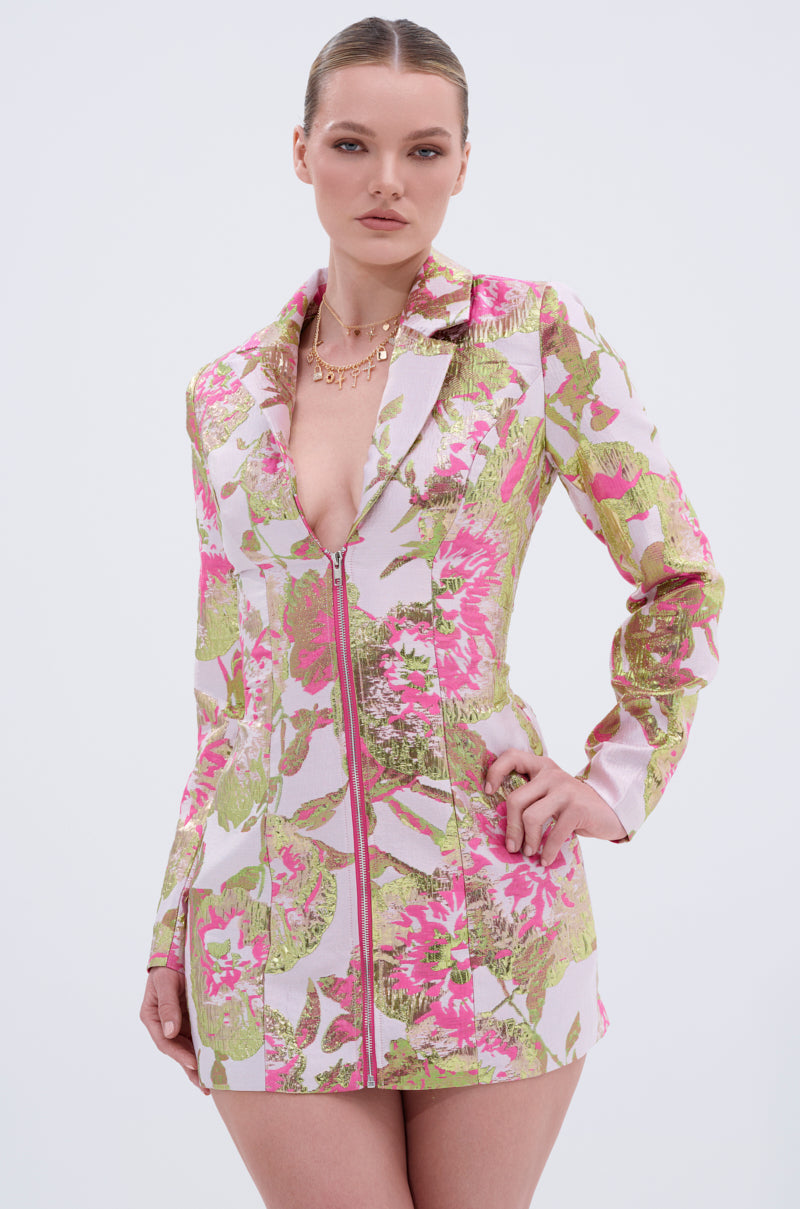 PRETTY IN PINK BROCADE BLAZER DRESS