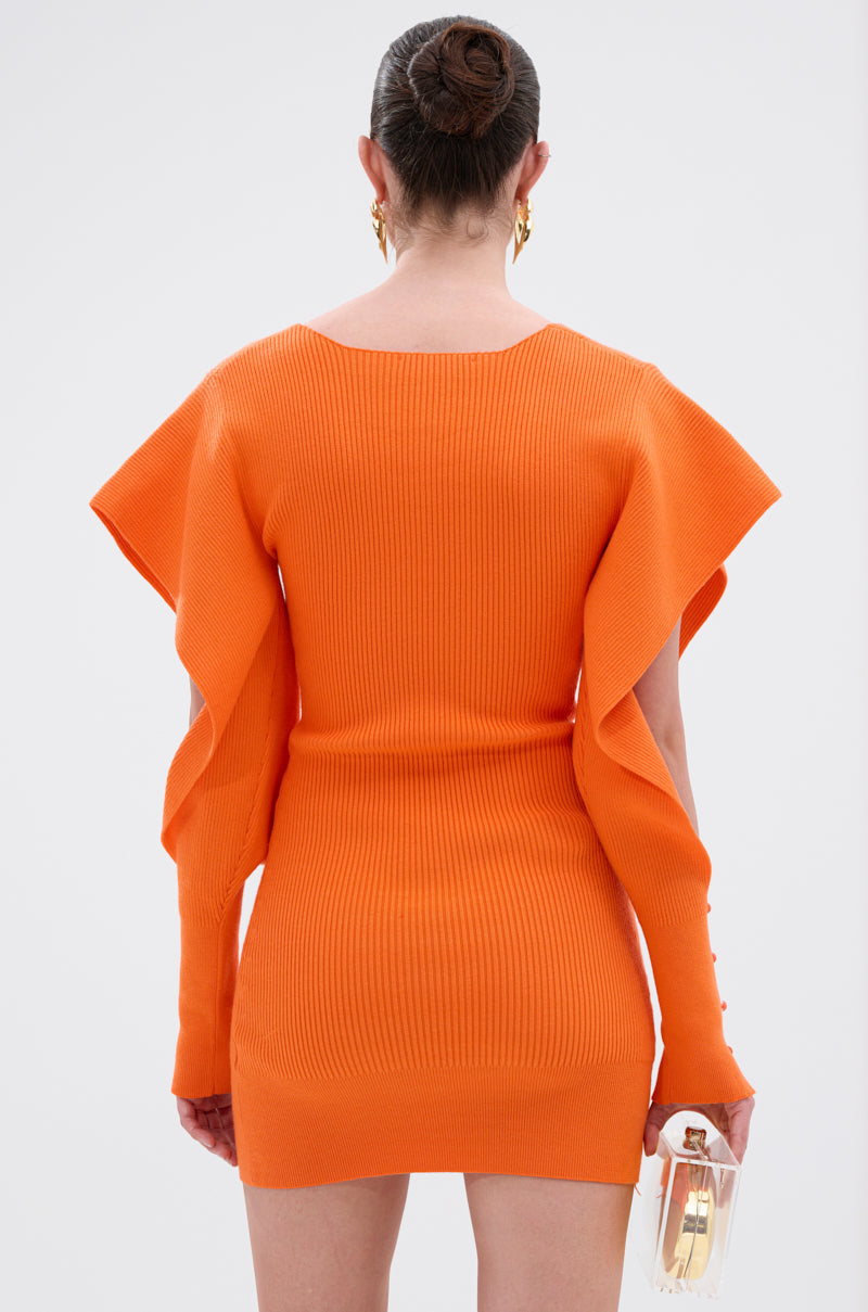 OFF TO BRUNCH KNIT MINI DRESS IN ORANGE