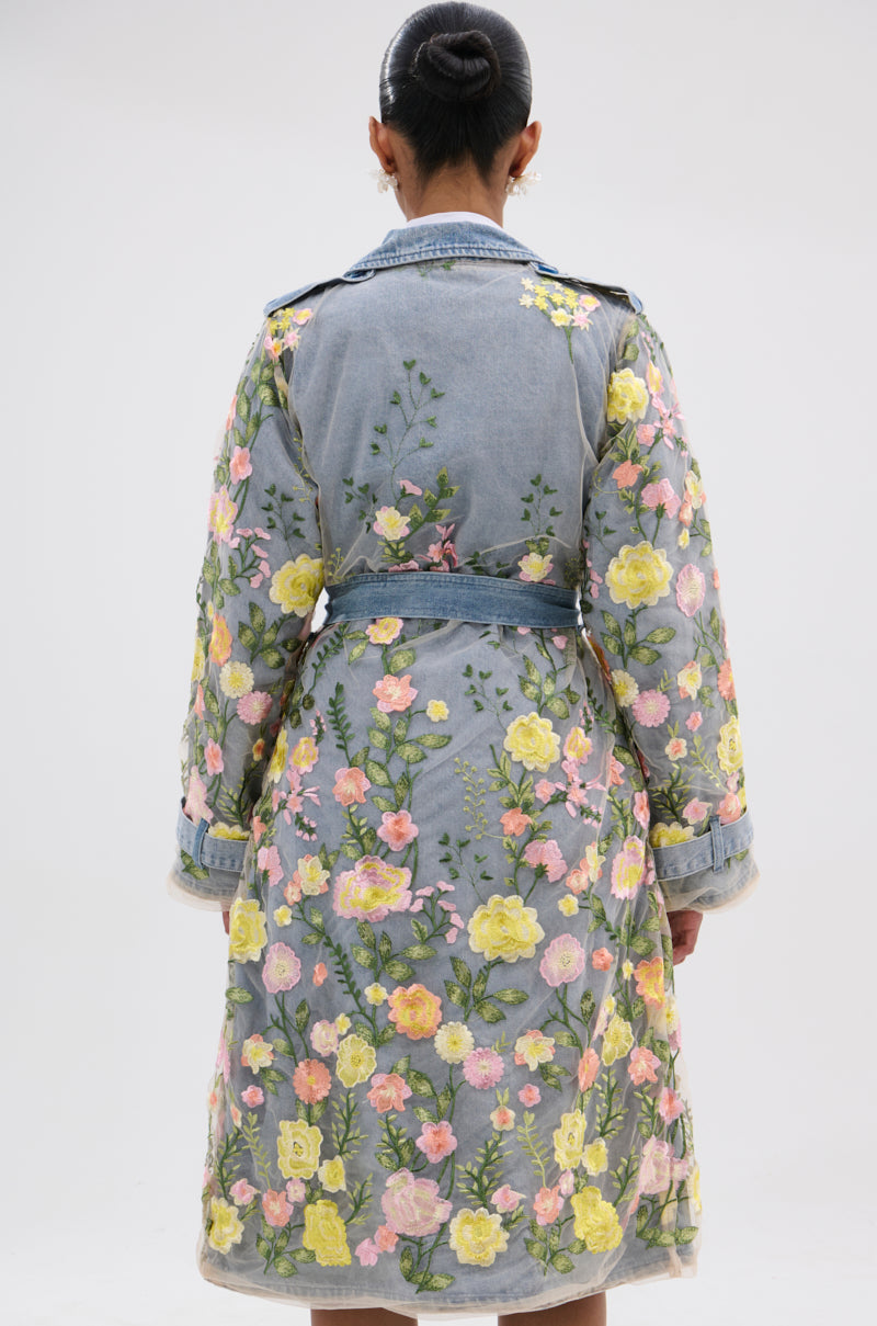 LIFE IN COLOR FLORAL DENIM TRENCH