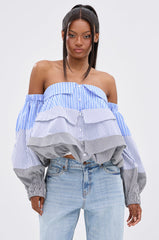 MIXED EMOTIONS STRIPE POPLIN BLOUSE