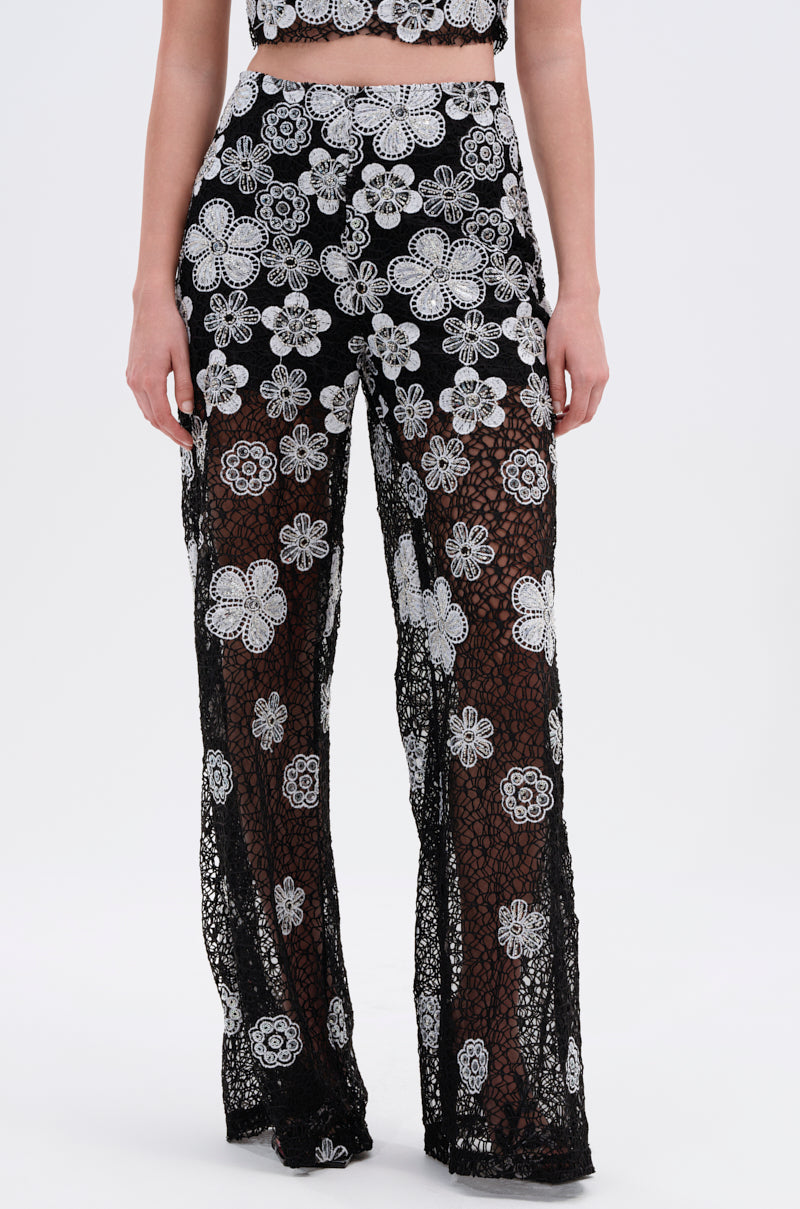 FLORAL SEQUIN MESH PANT