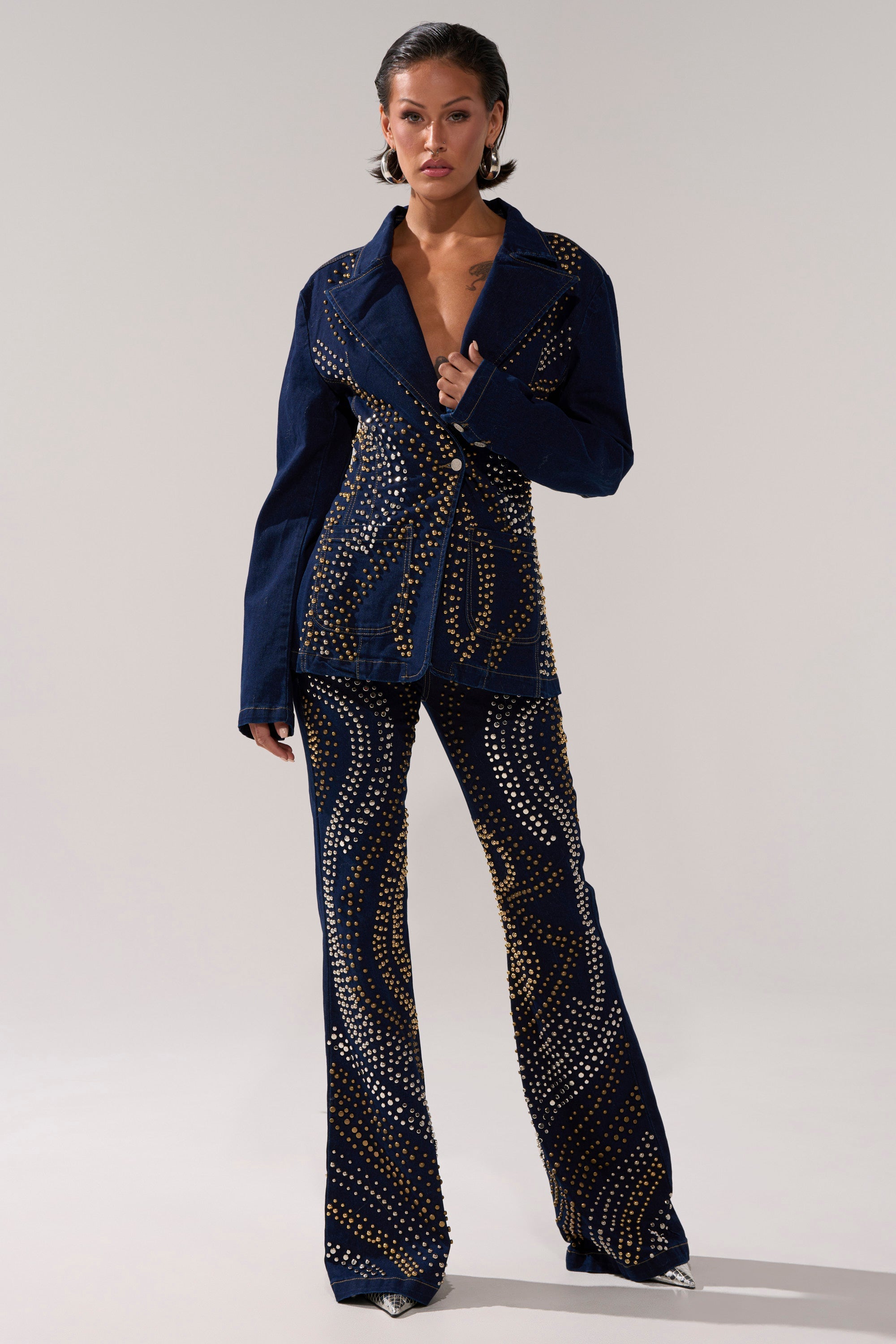 CHEYENNE STUDDED DENIM BLAZER
