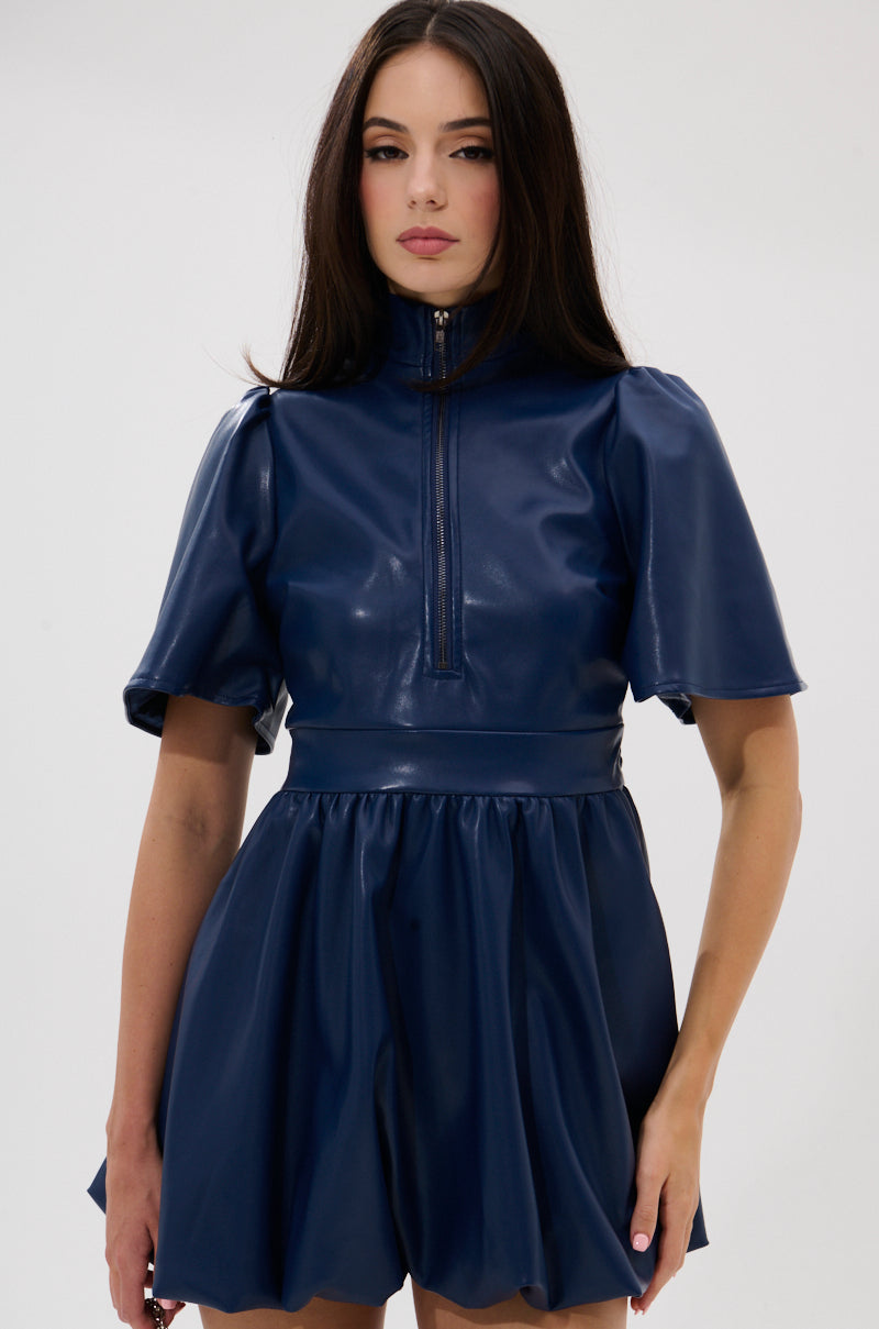 LALA LOVE YOU PU MINI DRESS IN NAVY