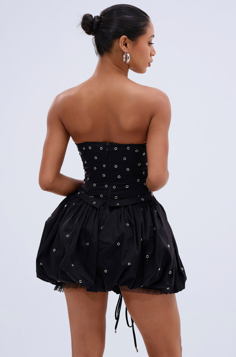 ON THE EDGE BUBBLE MINI DRESS WITH GROMMETS