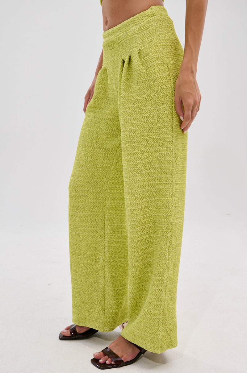 HOLLYWOOD SLINKY TEXTURED PALAZZO PANT IN GREEN