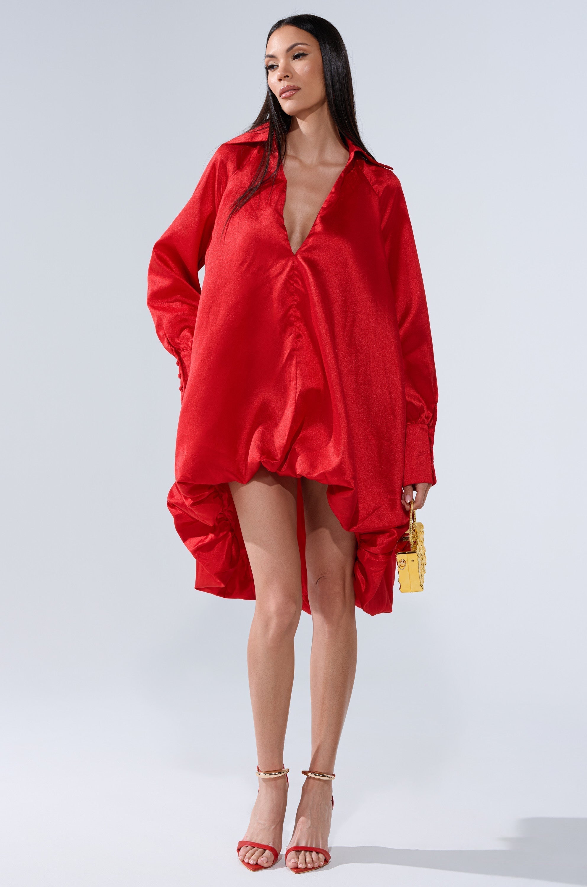 ELOUISE HI LOW DRESS IN RED