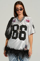 GO SPORTS FEATHER TRIM JERSEY DRESS