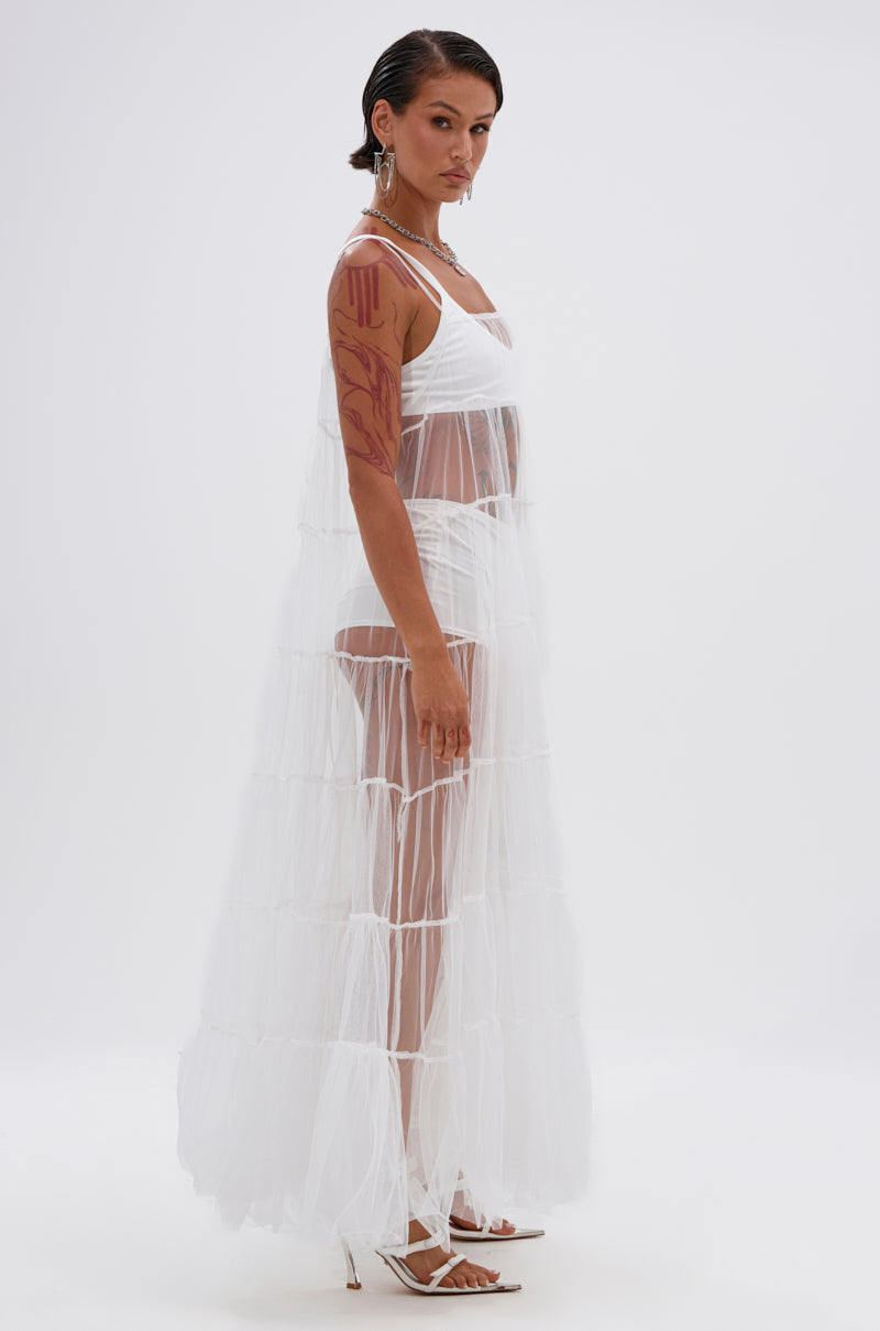 PERFECT FOR LAYERING TULLE MAXI DRESS IN WHITE