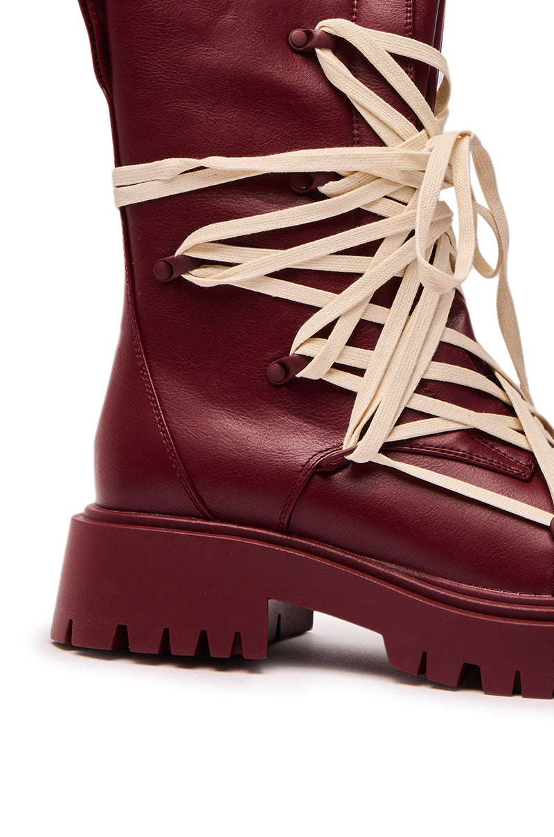 AZALEA WANG ARJUN BURGUNDY LACE DETAIL BOOTIE