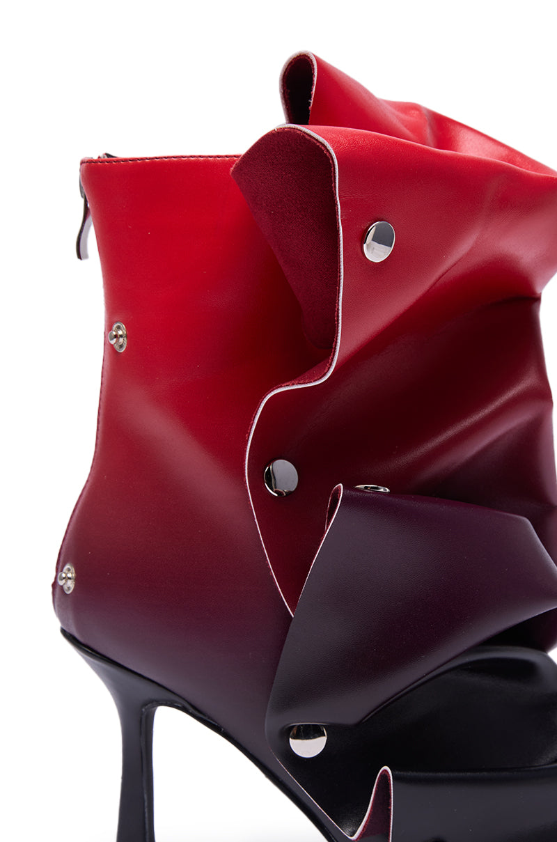 AZALEA WANG BIRDSONG RED OMBRE SNAP OPEN TOE BOOTIE
