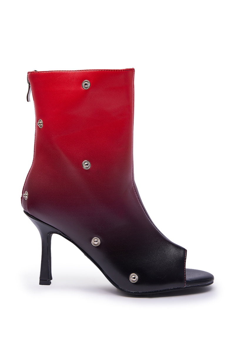 AZALEA WANG BIRDSONG RED OMBRE SNAP OPEN TOE BOOTIE