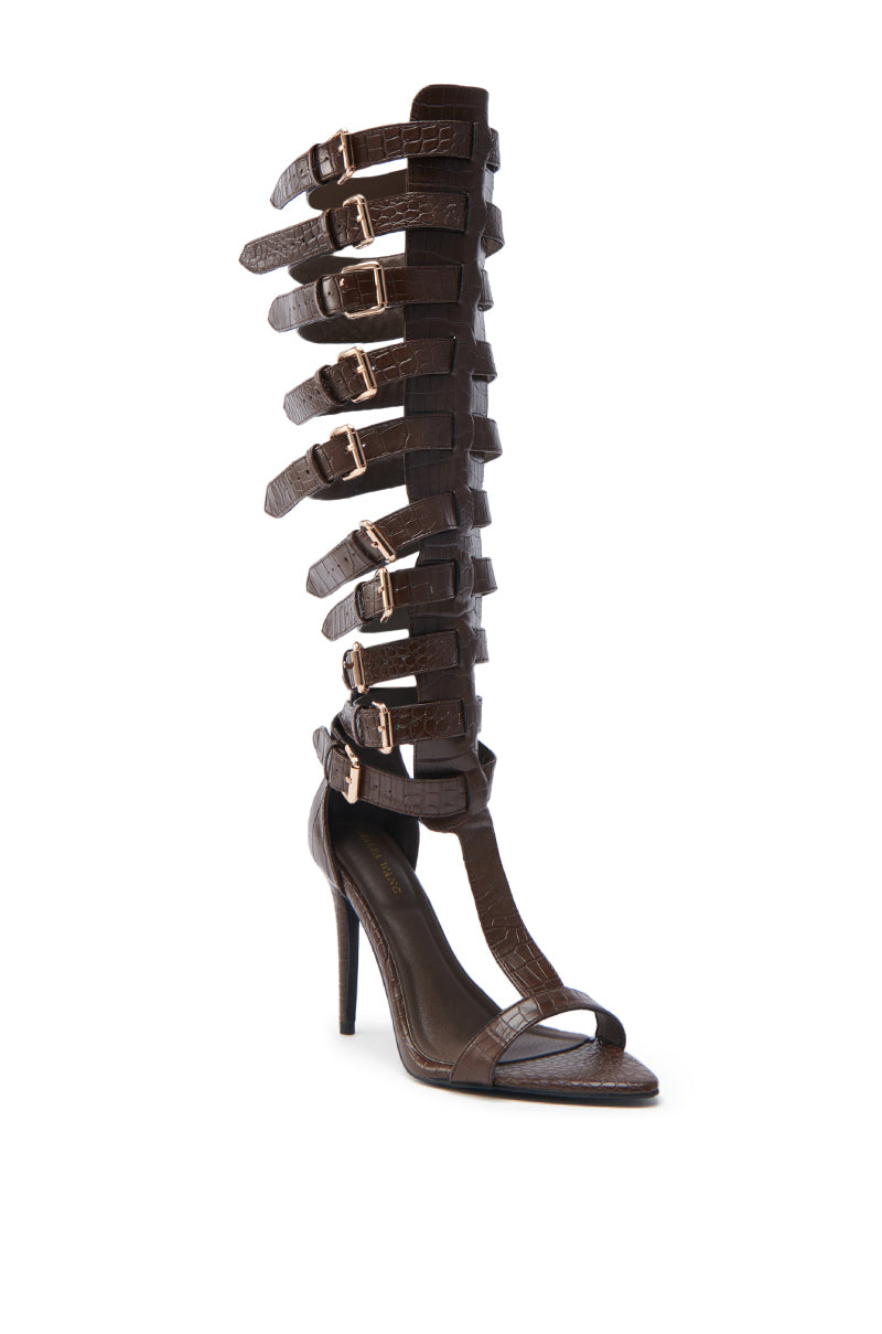 AZALEA WANG CHERELLI BROWN CROC OVER THE KNEE SANDAL