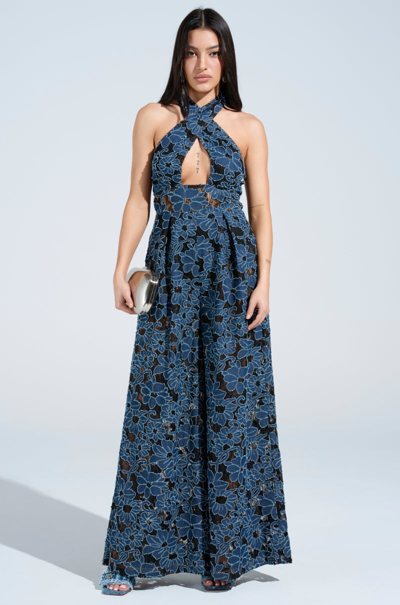 JUSTINA DENIM CUTOUT JUMPSUIT