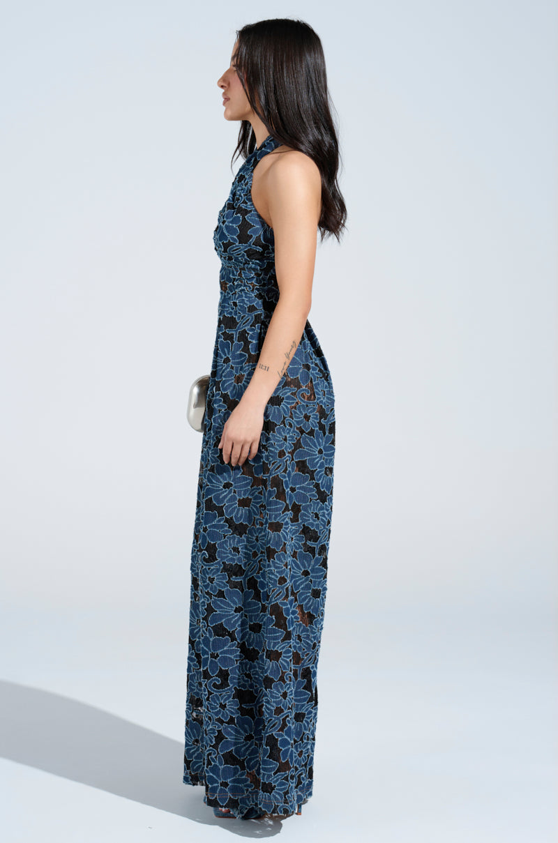 JUSTINA DENIM CUTOUT JUMPSUIT