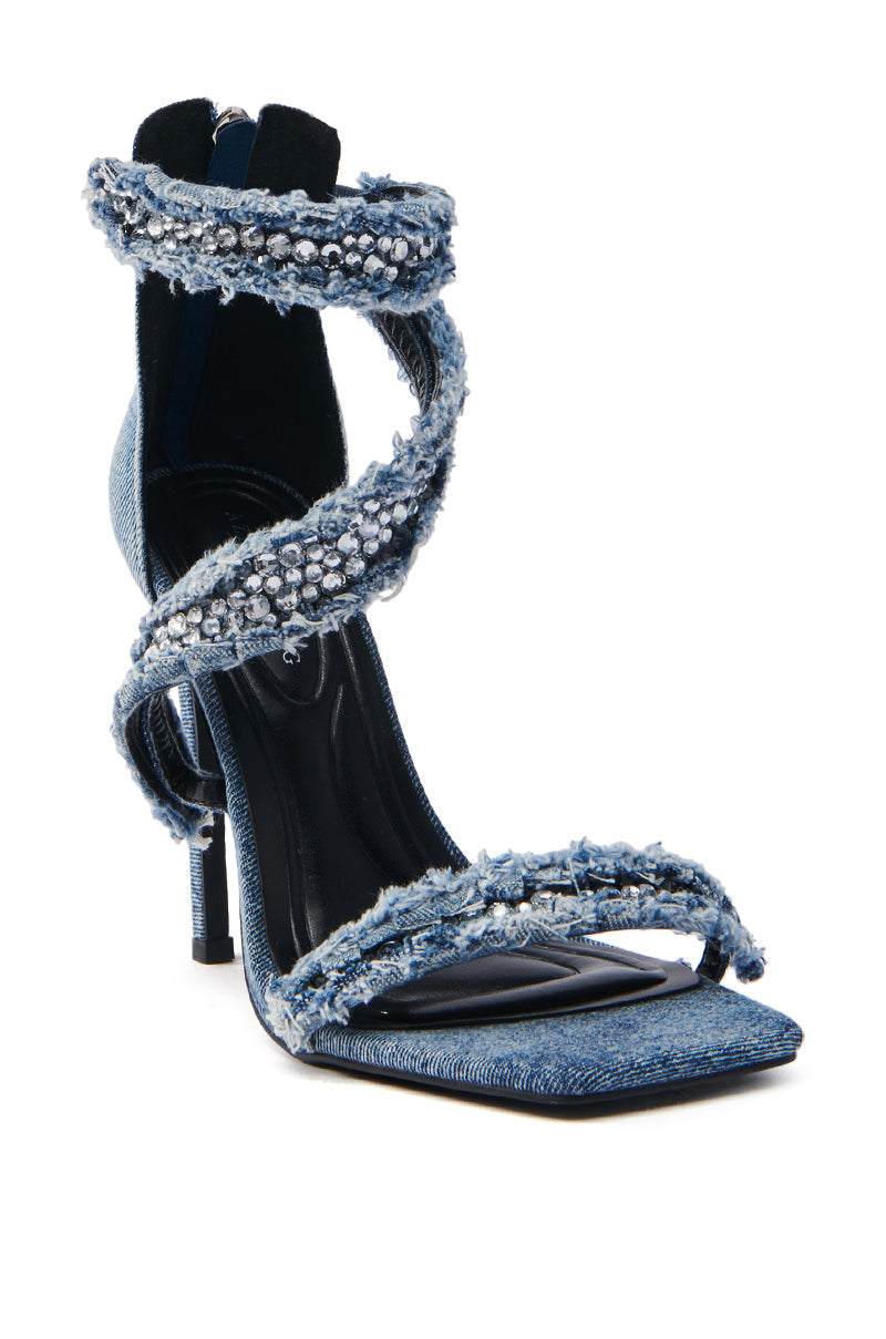 AZALEA WANG CONCETTA DENIM EMBELLISHED STILETO SANDAL