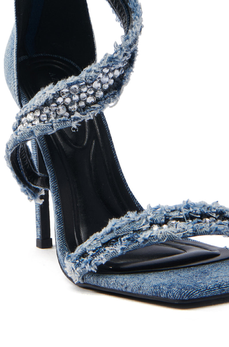 AZALEA WANG CONCETTA DENIM EMBELLISHED STILETO SANDAL