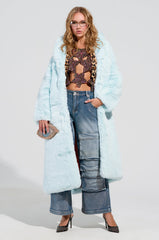 DAYANNE FAUX FUR TRENCH IN LIGHT BLUE