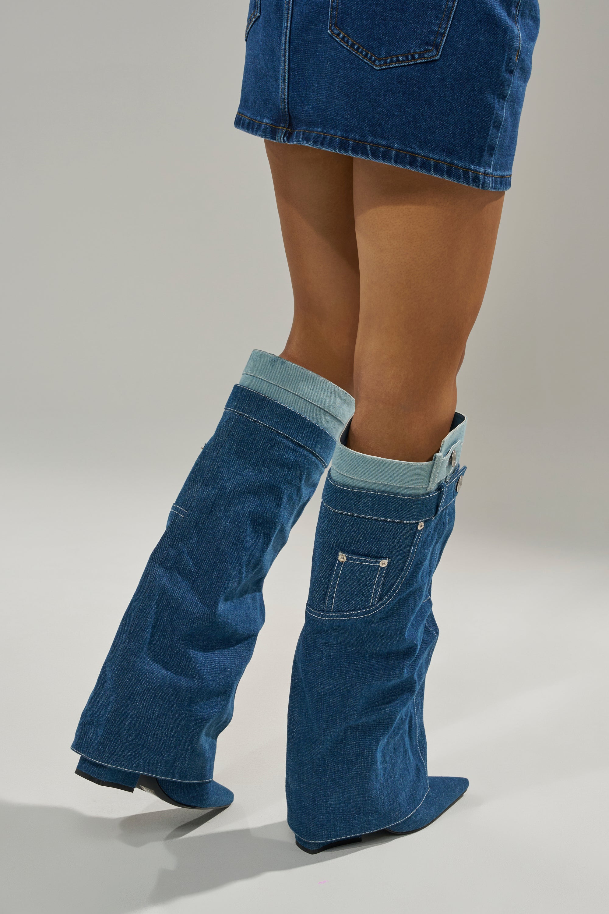 AZALEA WANG DOUBLE FLY DENIM CHUNKY BOOT