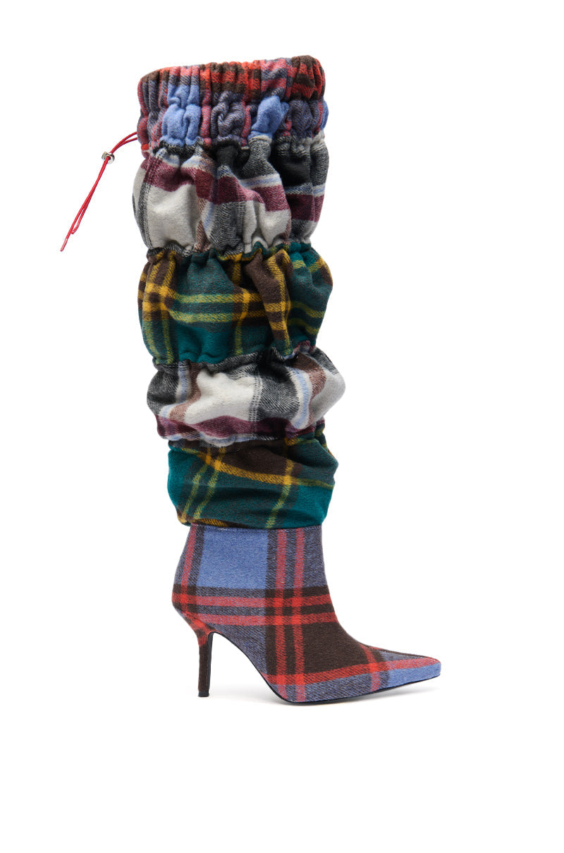 AZALEA WANG ELODIE PLAID MULTI FLANNEL STILETTO BOOT