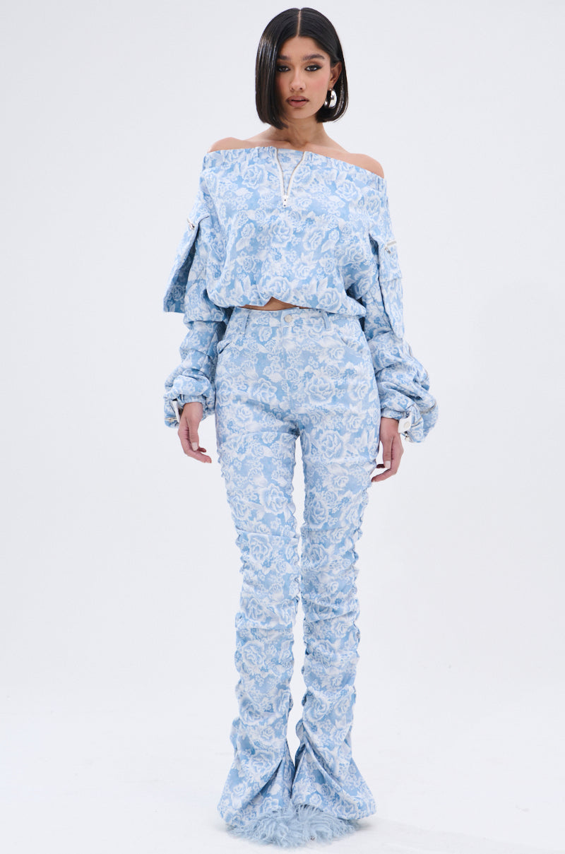FLORAL LIFE DENIM STACKED PANT