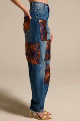 ELEGANT VIBES BROCADE PATCH RELAXED DENIM