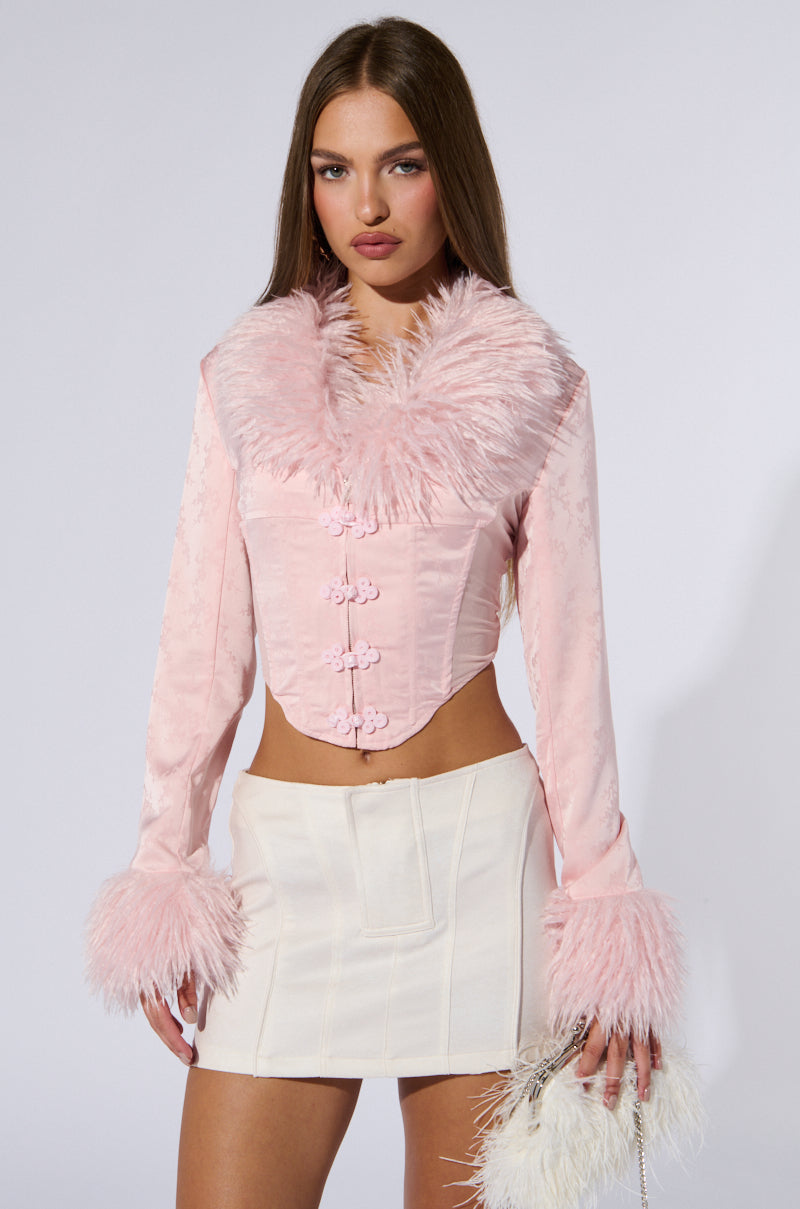 PRINCESS ENERGY FUR DETAIL CORSET TOP IN PINK