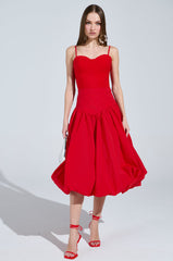 I FOUND YOU DROP WAIST MIDI SKIRT IN RED
