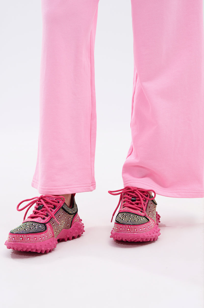 AZALEA WANG ISABEAU FUCHSIA COLOR BLOCKED EMBELLISHED SNEAKER