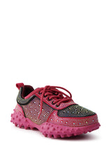 AZALEA WANG ISABEAU FUCHSIA COLOR BLOCKED EMBELLISHED SNEAKER