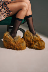 AZALEA WANG JAEKE FOX FUR WEDGE PUMP IN BROWN