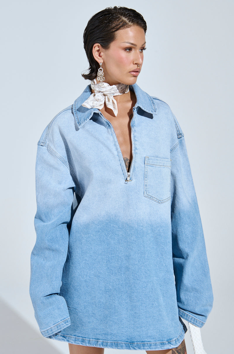 COOL GIRL OVERSIZED OMBRE DENIM SHIRT DRESS