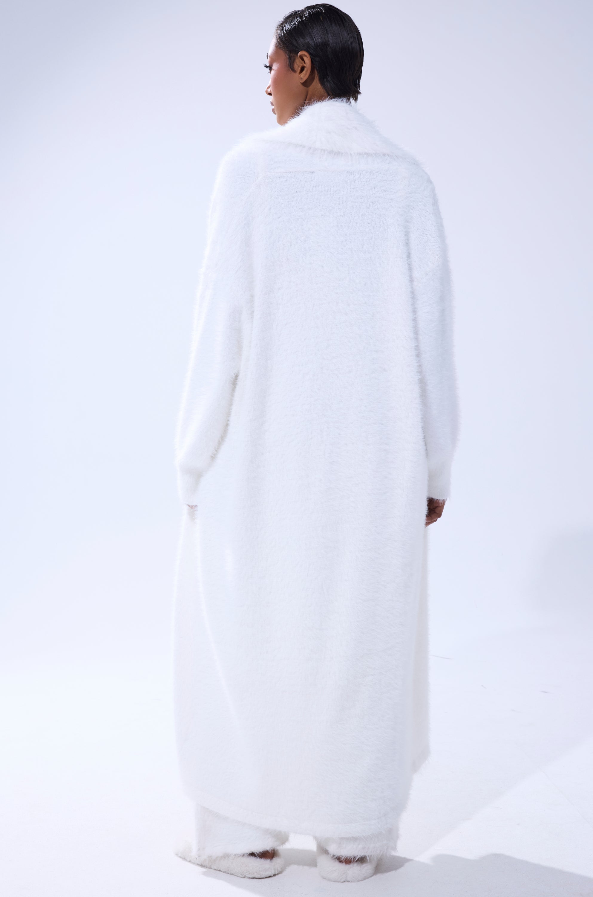 FUZZY KNIT SHAWL NECK CARDIGAN