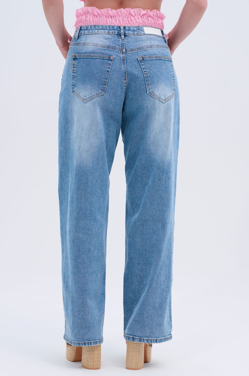 CALL ME RELAXED DENIM PANT WITH RUFFLES