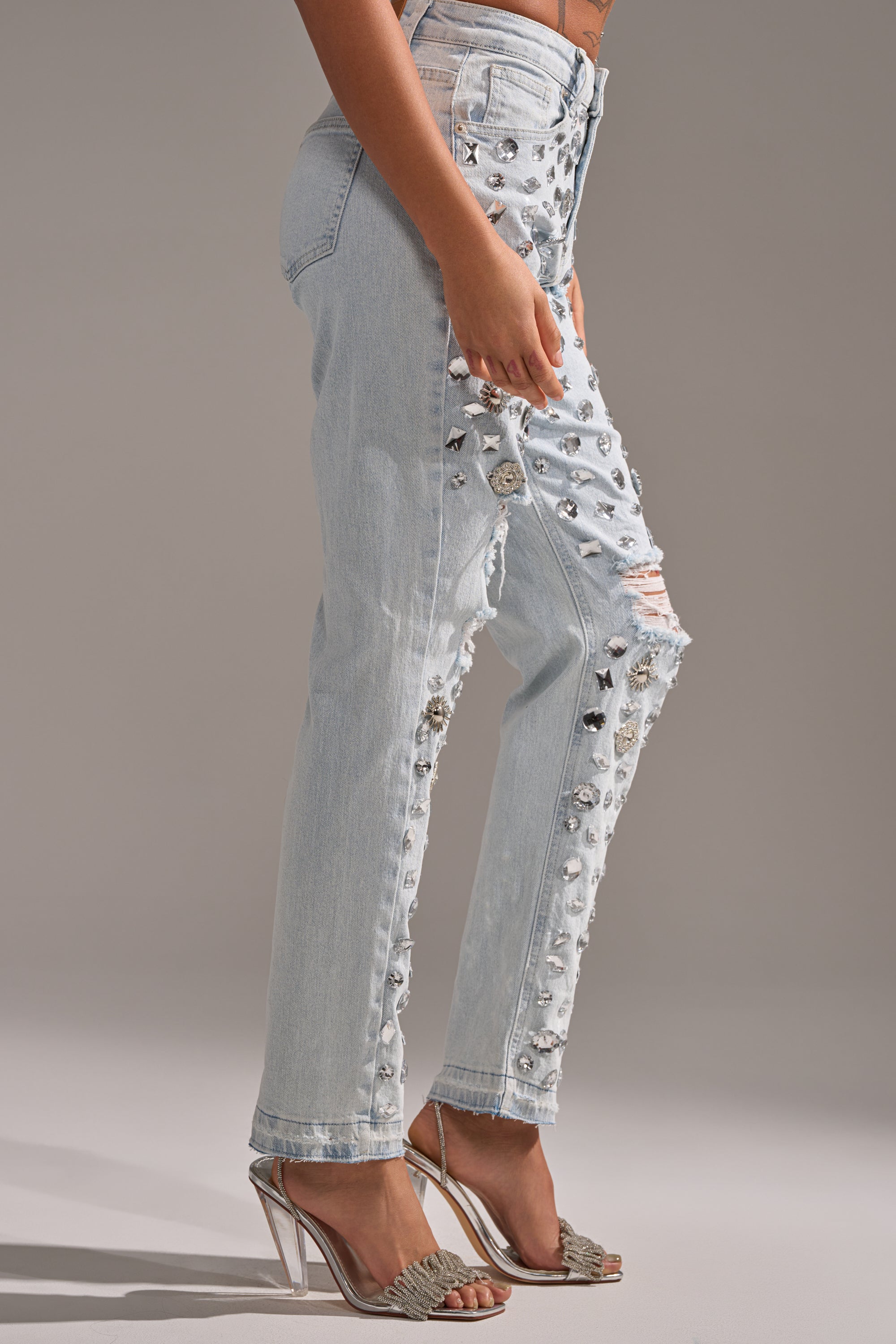 DAMN GIRL EMBELLISHED SKINNY DENIM