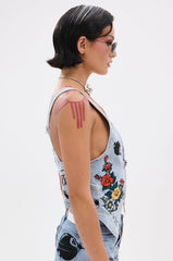 OUT OF MY LEAGUE DENIM HALTER TOP