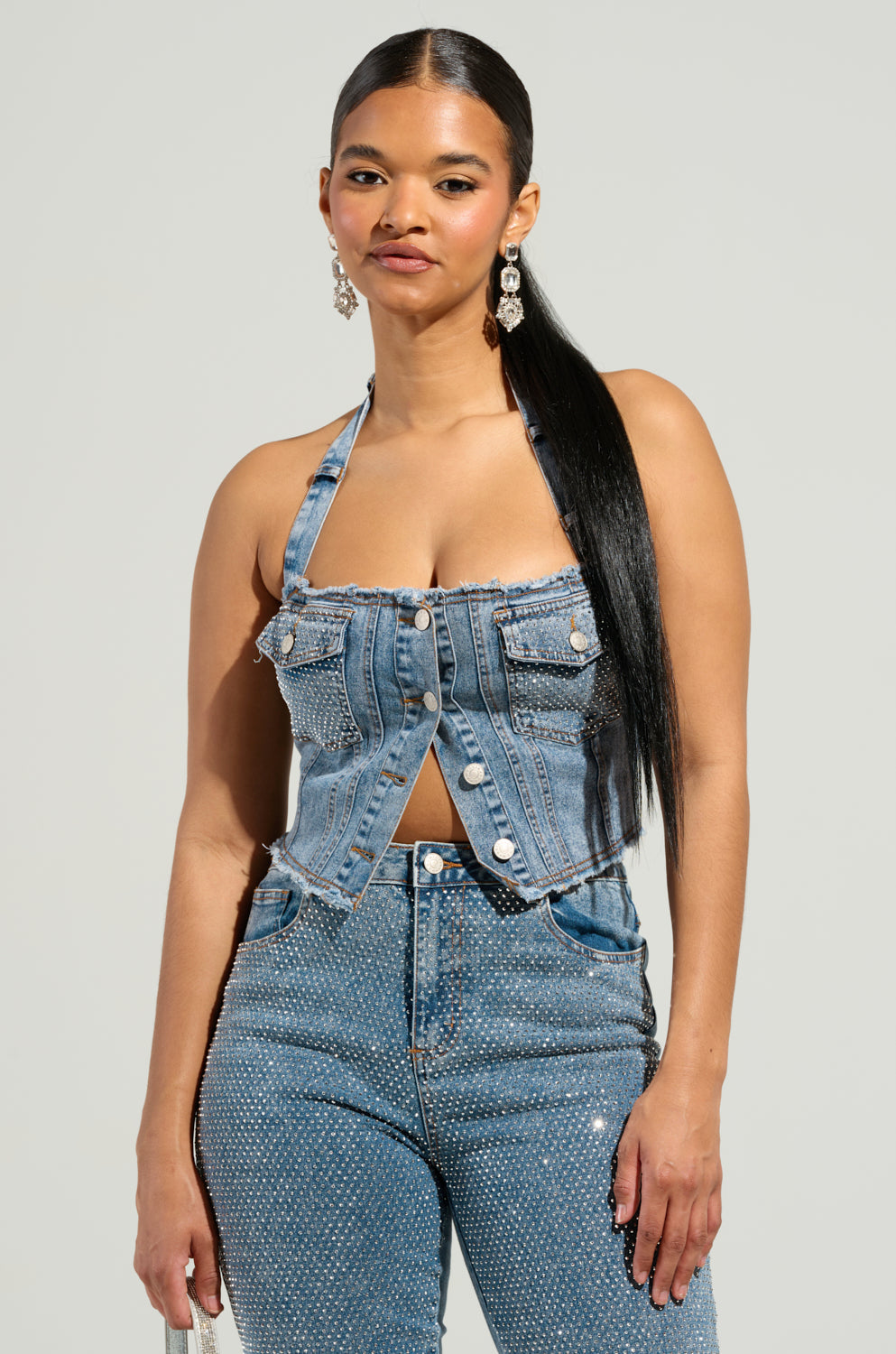 JOLIE RHINESTONE EMBELLISHED DENIM CORSET