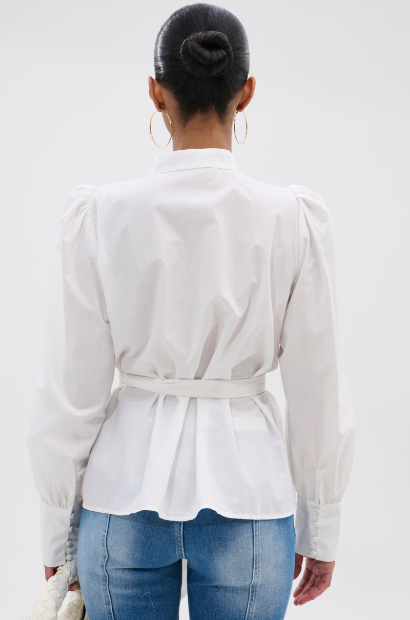LADY VIBES BUTTON DOWN BLOUSE WITH BELT