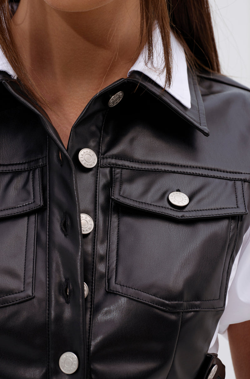 NEW DRESS CODE LEATHER AND POPLIN BUTTON DOWN SHIRT