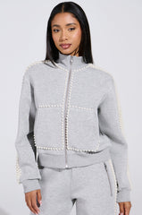 PEARL GIRL ZIP UP SWEATSHIRT IN GREY