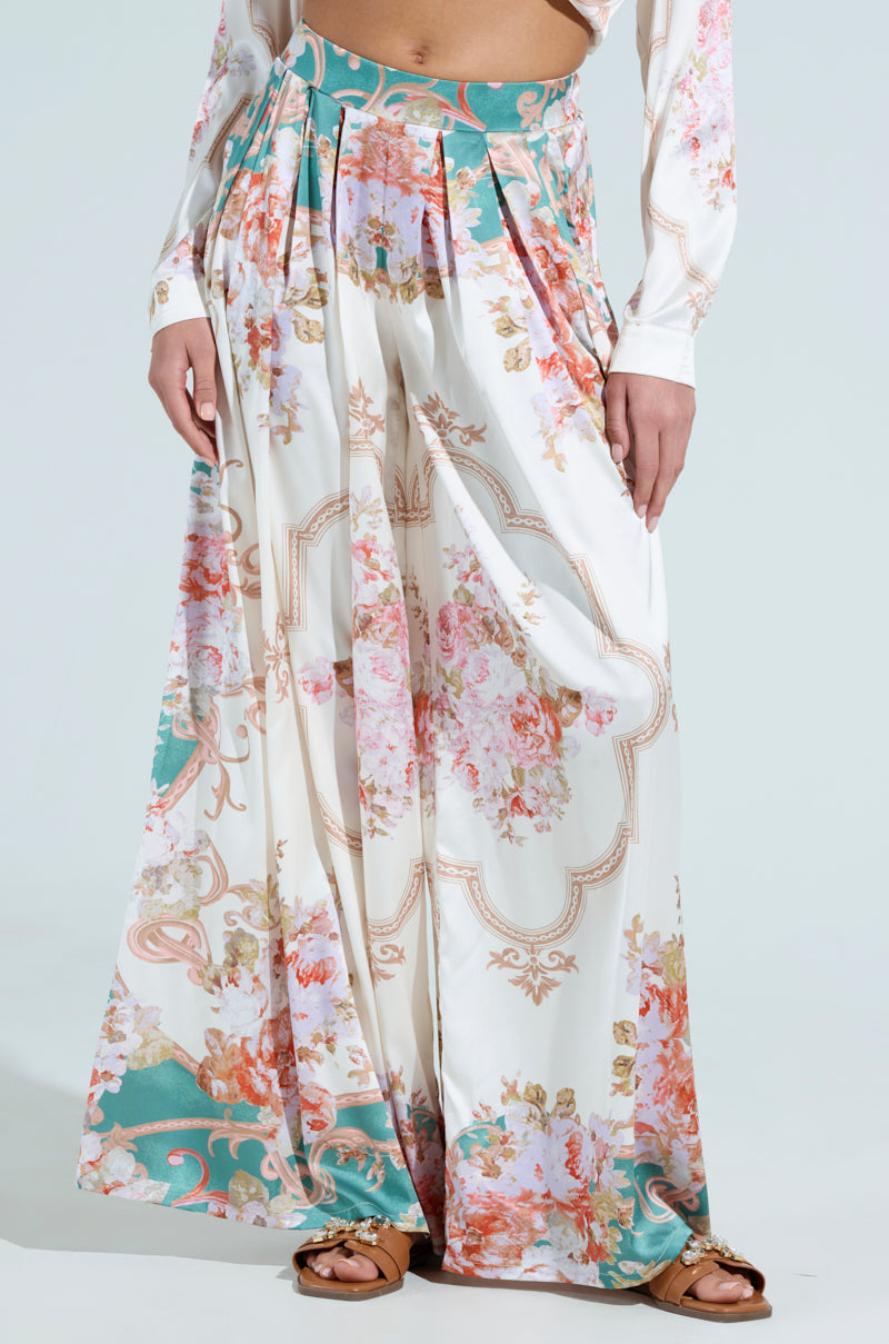FLORAL GARDEN SATIN PALAZZO PANT