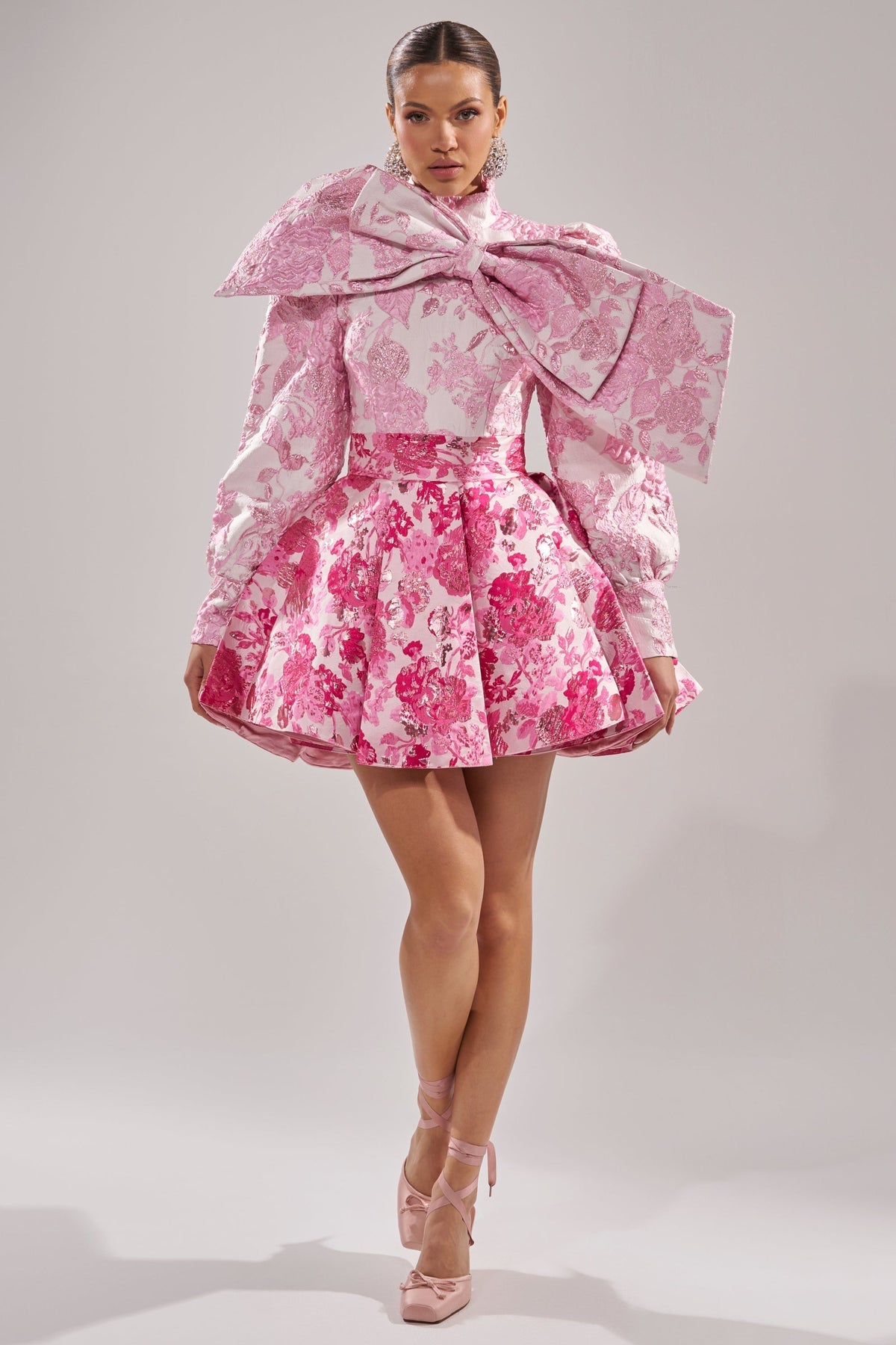 RENAISSANCE TWO-TONE BROCADE MINI DRESS IN PINK