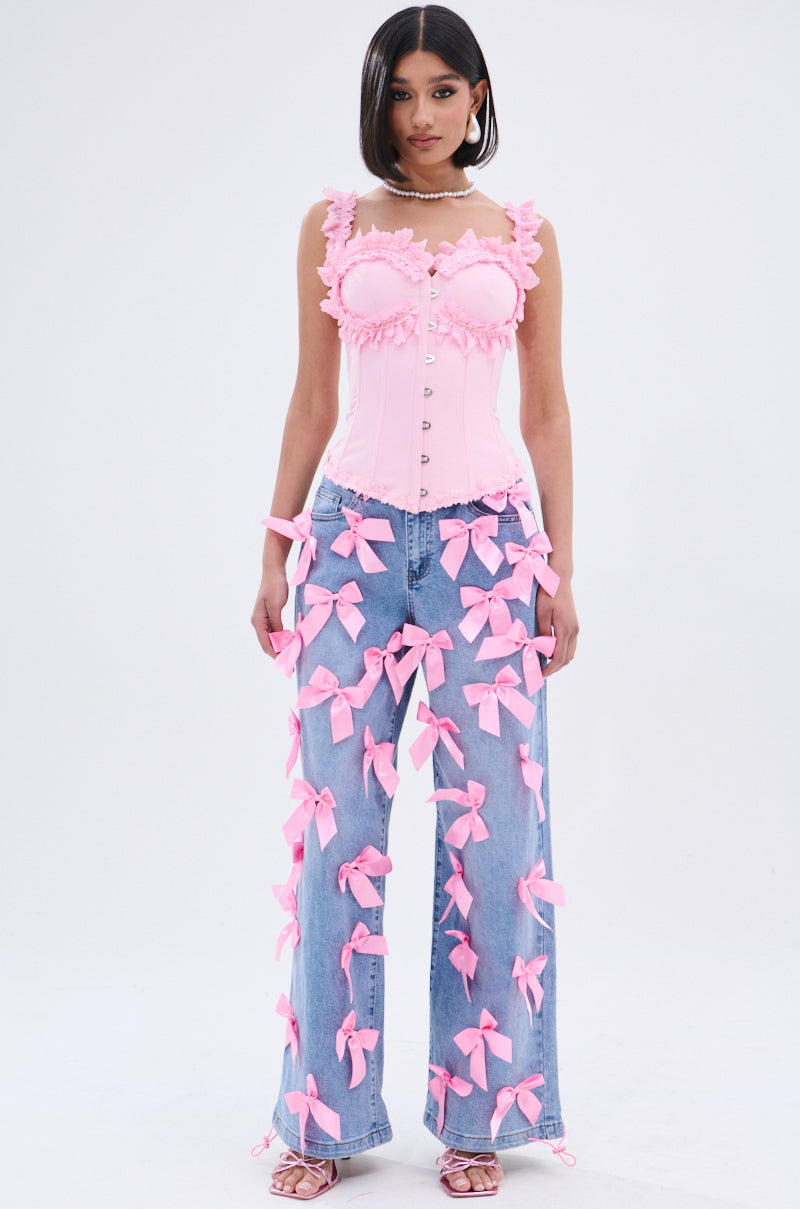 PRETTY IN PINK BOW DETAIL DENIM JEANS