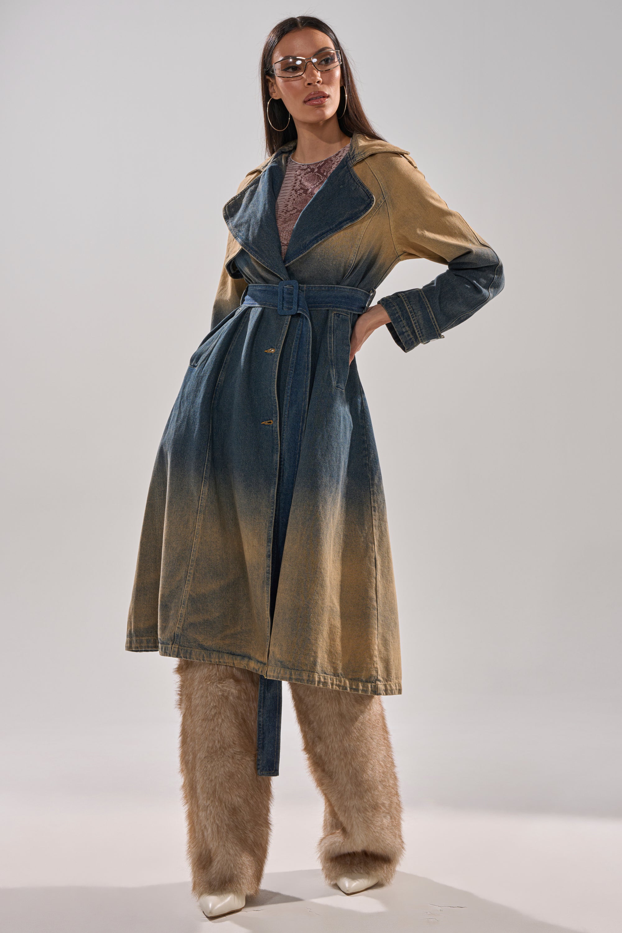 ACID WASHED DENIM TRENCH
