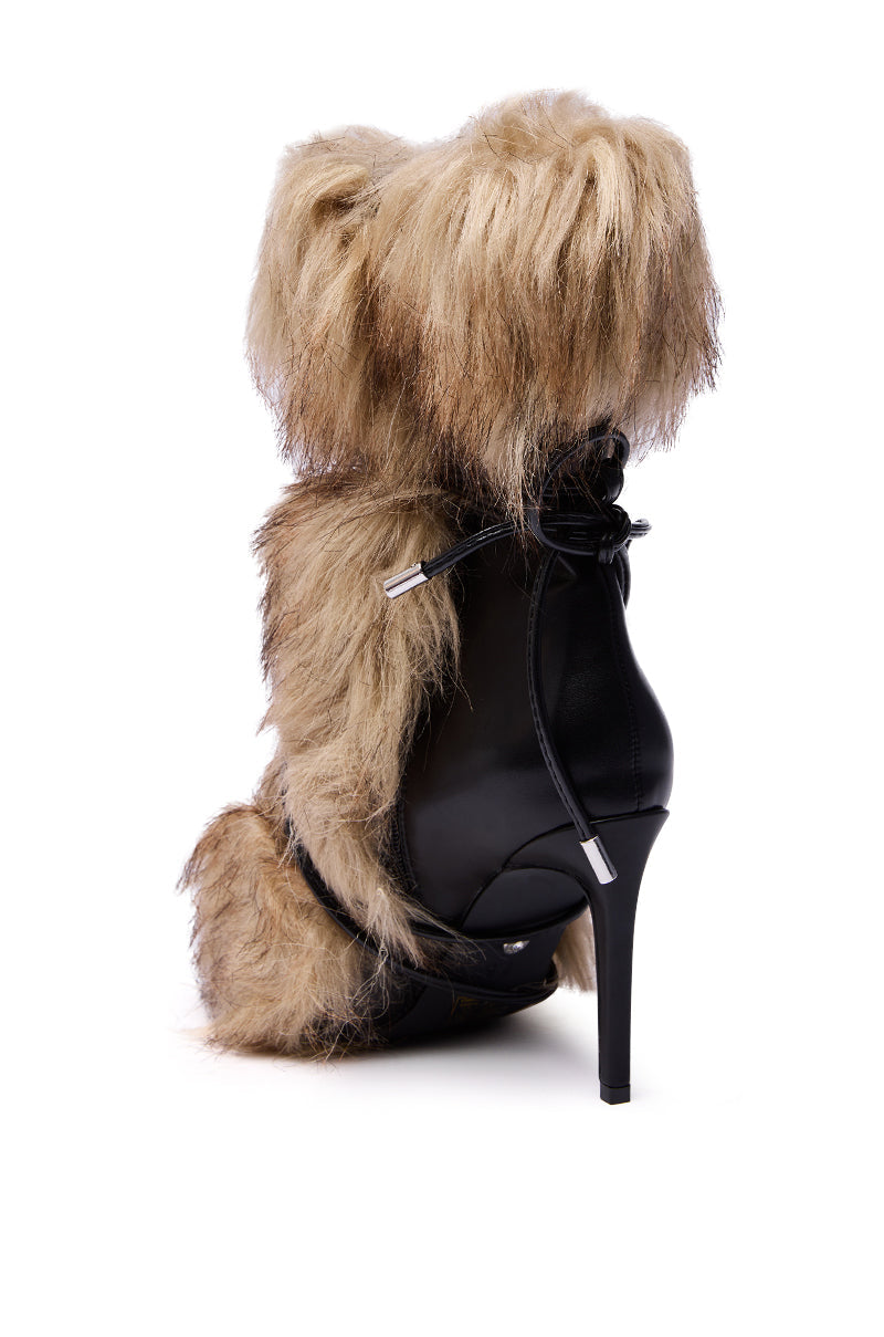 AZALEA WANG MAHTAMA BLACK FUR EMBELLISHED BOOTIE