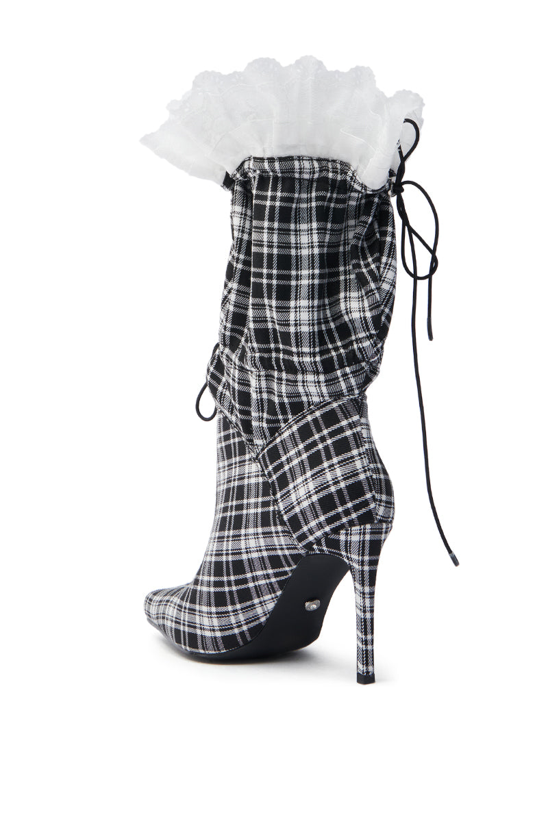 AZALEA WANG MILDRED BLACK AND WHITE PLAID BOOTIE