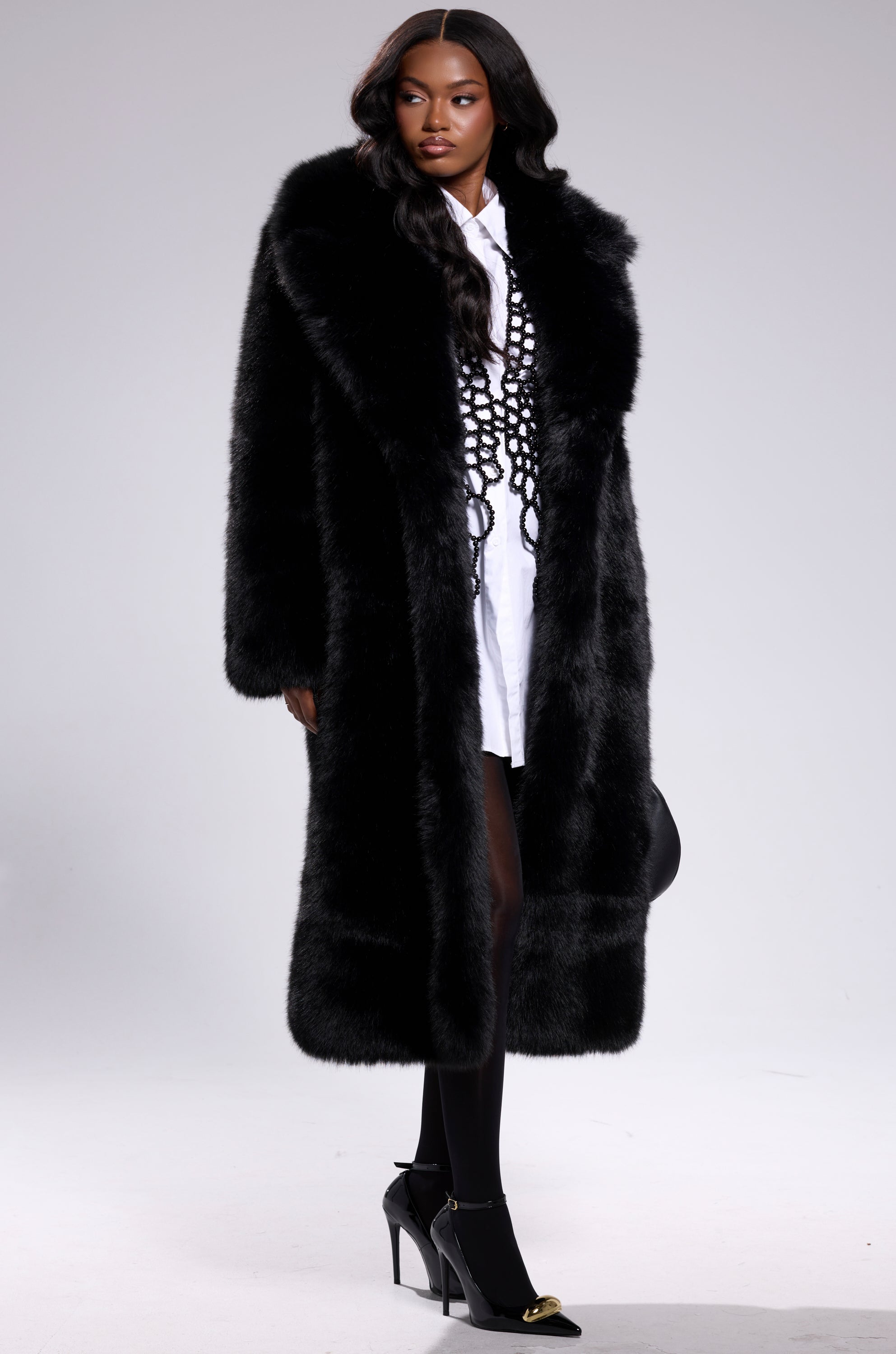 OSLO FAUX FUR COAT IN BLACK