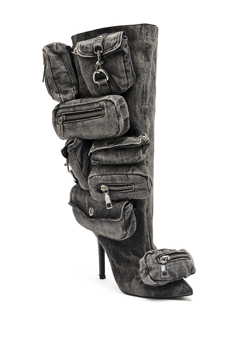 AZALEA WANG PRAVIN BLACK POCKET DETAIL STILETTO BOOT