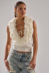 CARLY FRINGE OPEN FRONT SWEATER IN IVORY